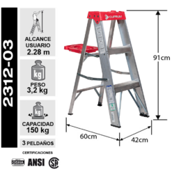 Escalera Tijera Aluminio 4 Peldaños - TECHNOPLUS