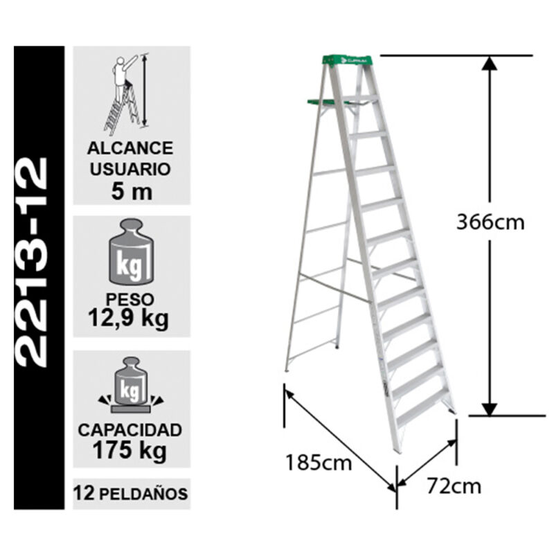 ESCALERA ALUMINIO TIJERA 12 PELDAÑOS CUPRUM – TecnoPlus